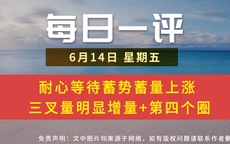 【每日一评】耐心等待蓄势蓄量上涨 三叉量明显增量+第四个圈 6-14