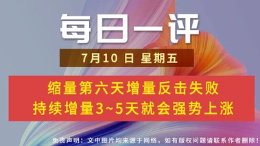 【每日一评】缩量第六天增量反击失败 持续增量3~5天就会强势上涨 7-10