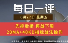 【每日一评】先抑后扬 再战下周 20MA+40KD指标战法操作 6-27