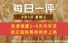 【每日一评】急速缩量1~4天内攻坚 修正指标等待同步上扬 4-2